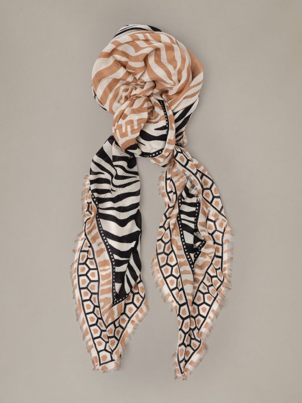 J McLaughlin The Katherine Scarf in Wild Medley Border - Cream/Brown/Black NEW